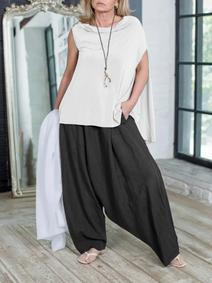 Casual Sleeveless Pleated Round Neck Women'S Suit