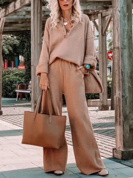 Casual Solid Color Loose Women'S Knitted Two-Piece Suit