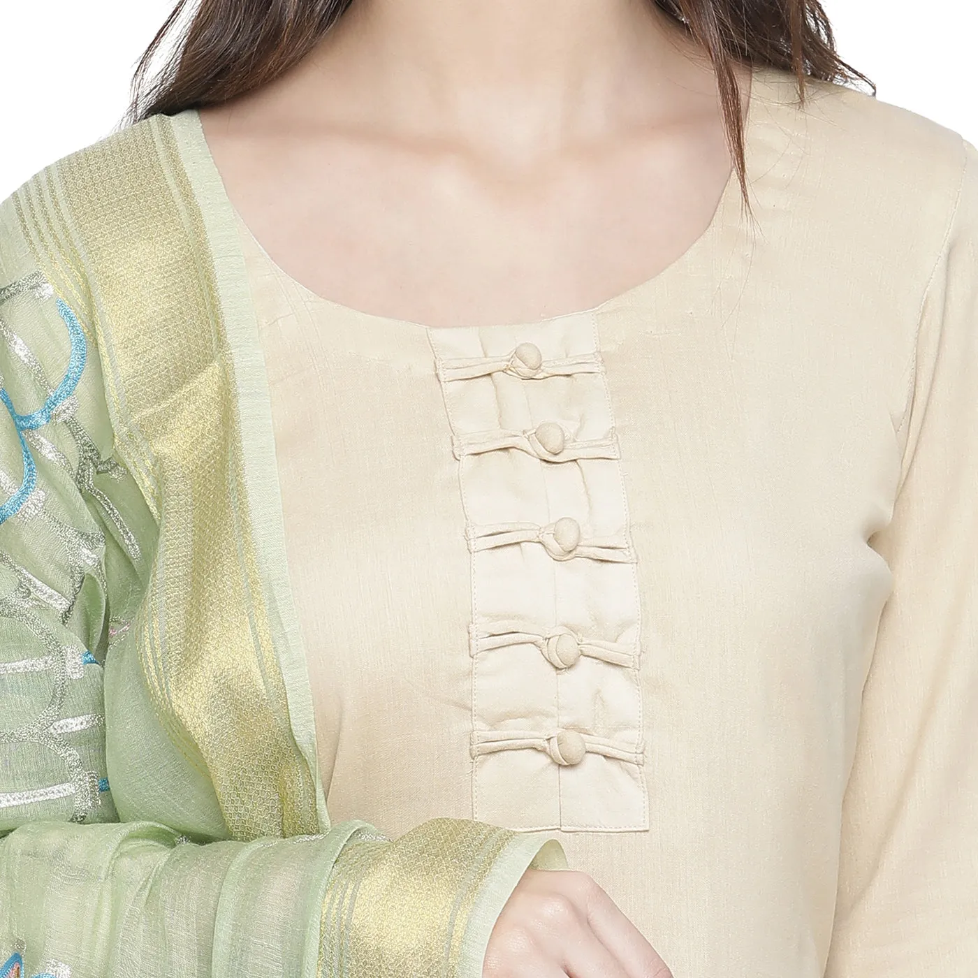 Chanderi Beige Cotton Tencel Suit Co-Ords Set