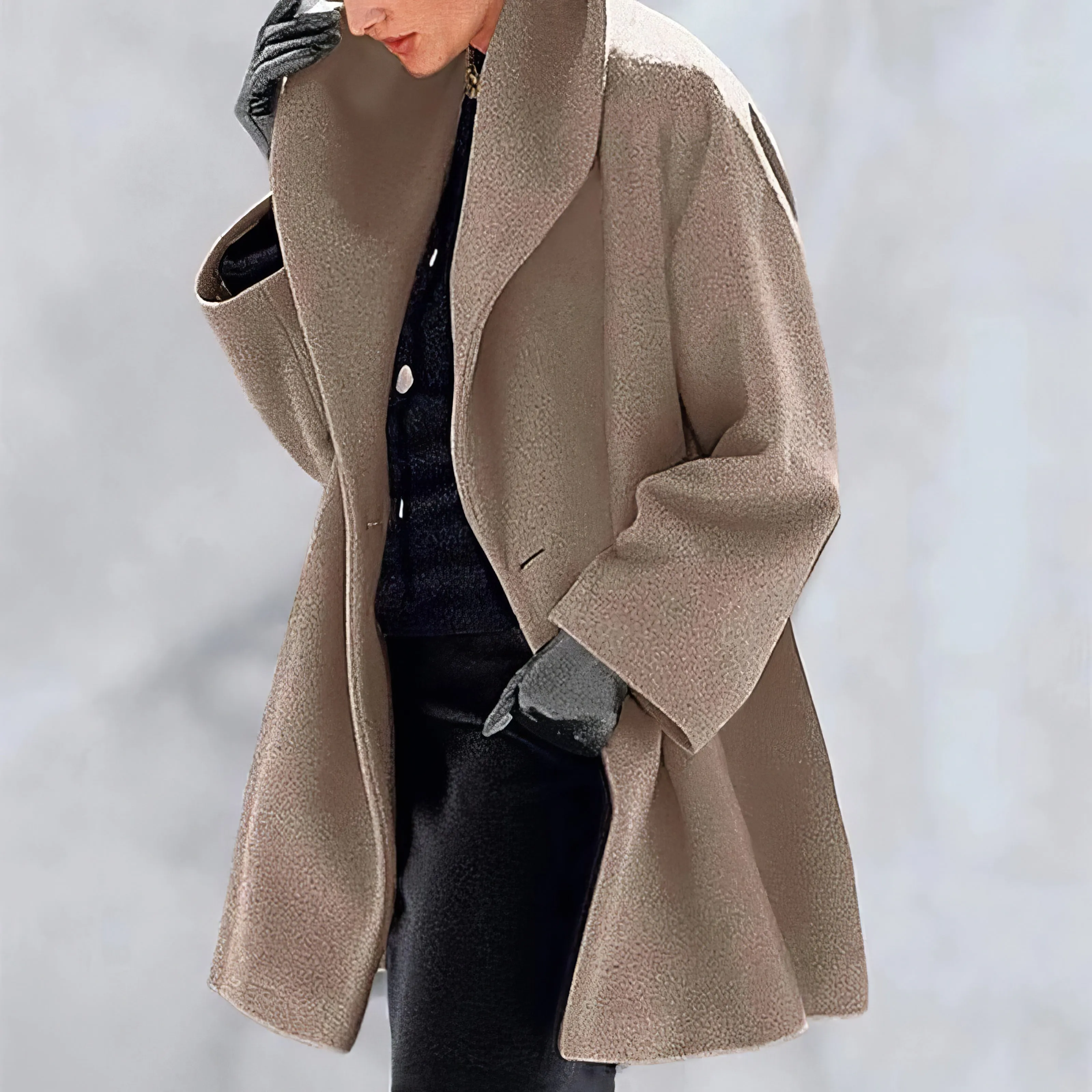 Coats Loose Solid Button Hooded Woolen Coat for Women
