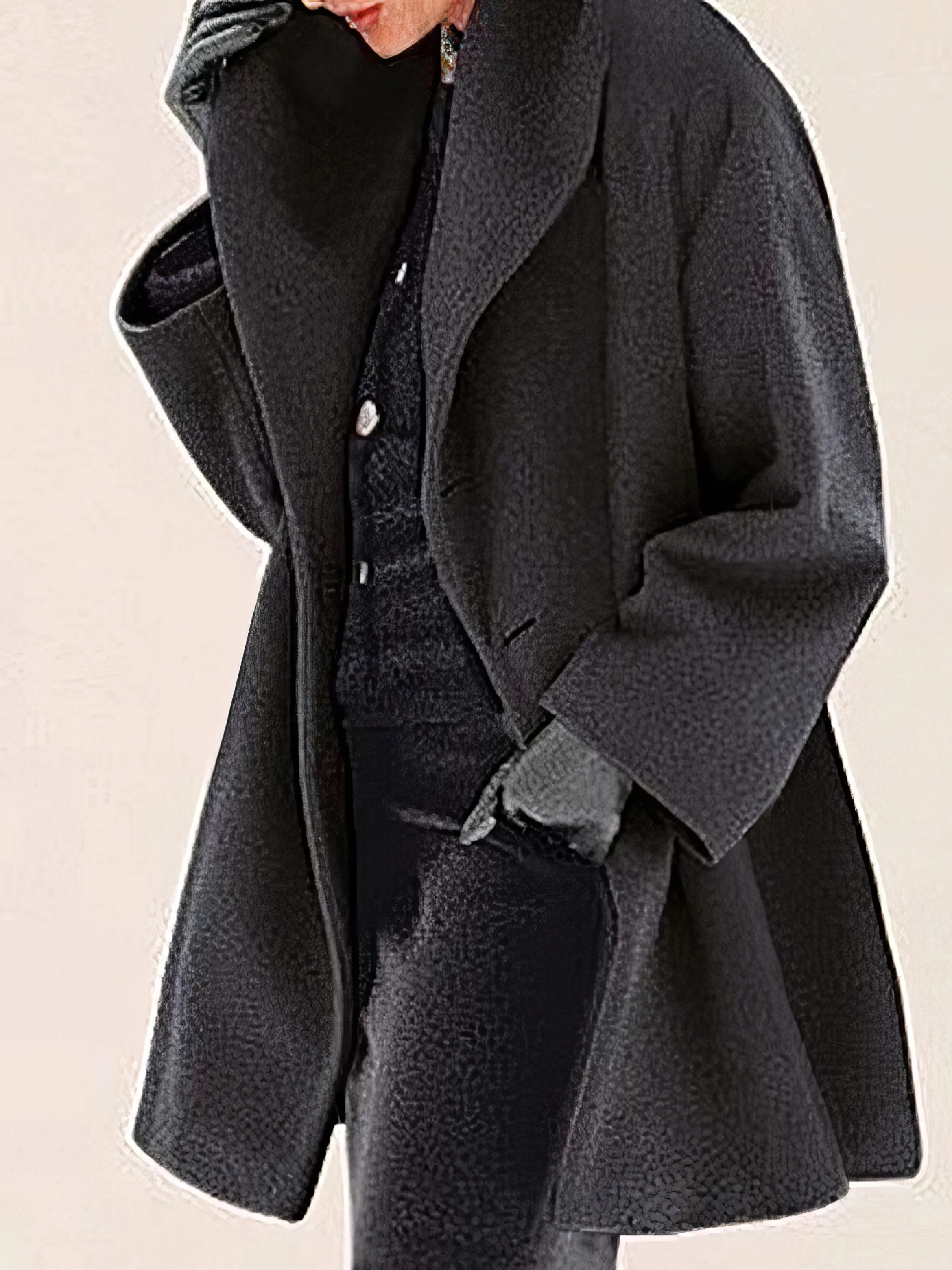 Coats Loose Solid Button Hooded Woolen Coat for Women