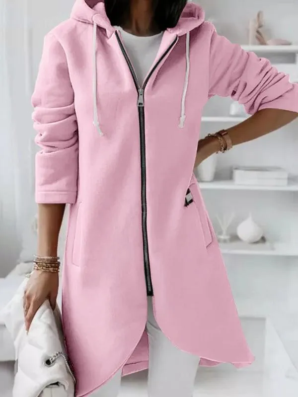 Coats Personalized Zipper Pocket Hooded Long Coat for Women