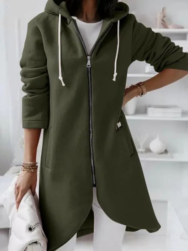 Coats Personalized Zipper Pocket Hooded Long Coat for Women