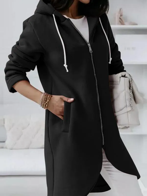 Coats Personalized Zipper Pocket Hooded Long Coat for Women