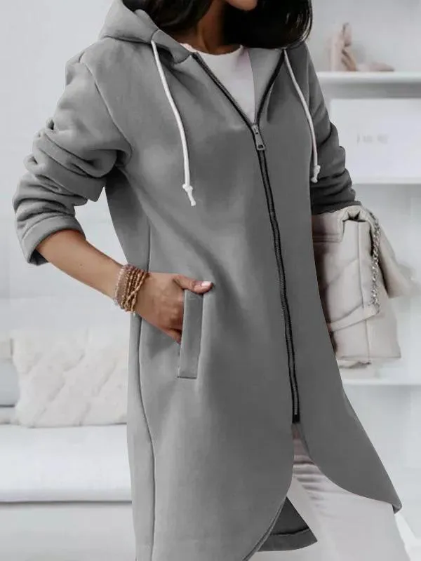 Coats Personalized Zipper Pocket Hooded Long Coat for Women