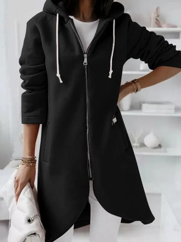 Coats Personalized Zipper Pocket Hooded Long Coat for Women