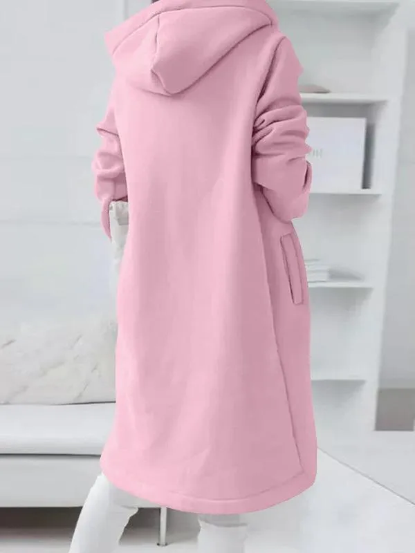 Coats Personalized Zipper Pocket Hooded Long Coat for Women