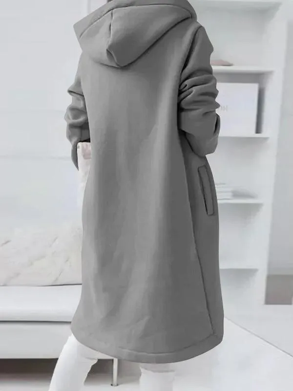 Coats Personalized Zipper Pocket Hooded Long Coat for Women
