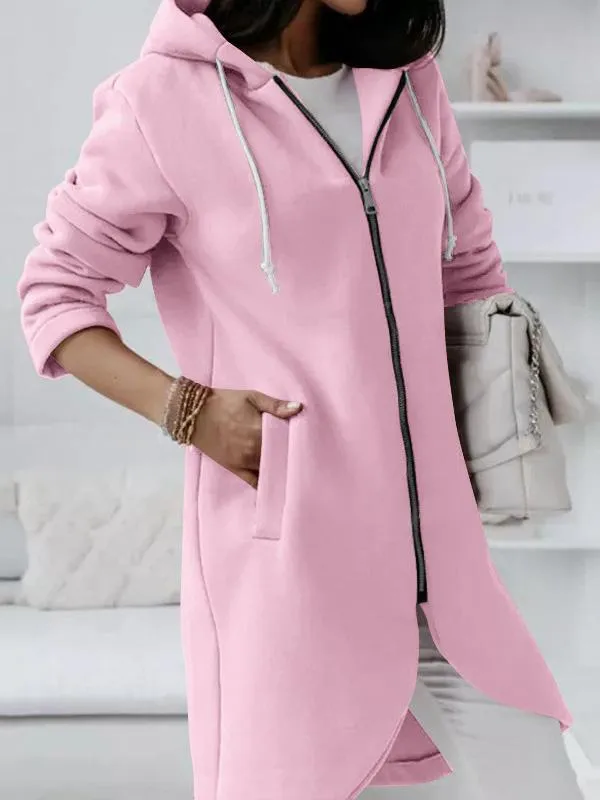 Coats Personalized Zipper Pocket Hooded Long Coat for Women