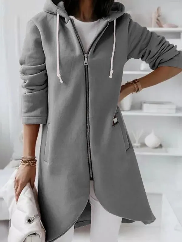 Coats Personalized Zipper Pocket Hooded Long Coat for Women