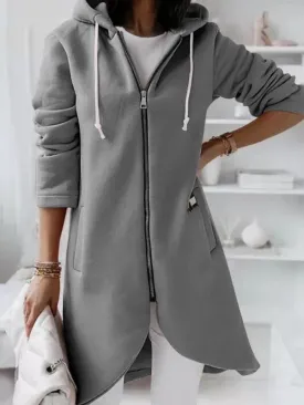 Coats Personalized Zipper Pocket Hooded Long Coat for Women