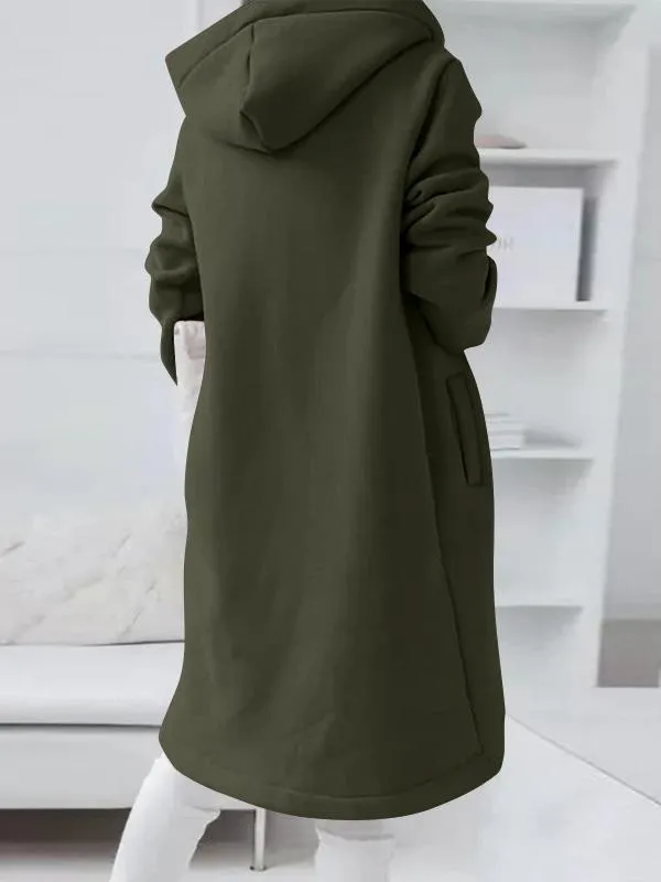 Coats Personalized Zipper Pocket Hooded Long Coat for Women