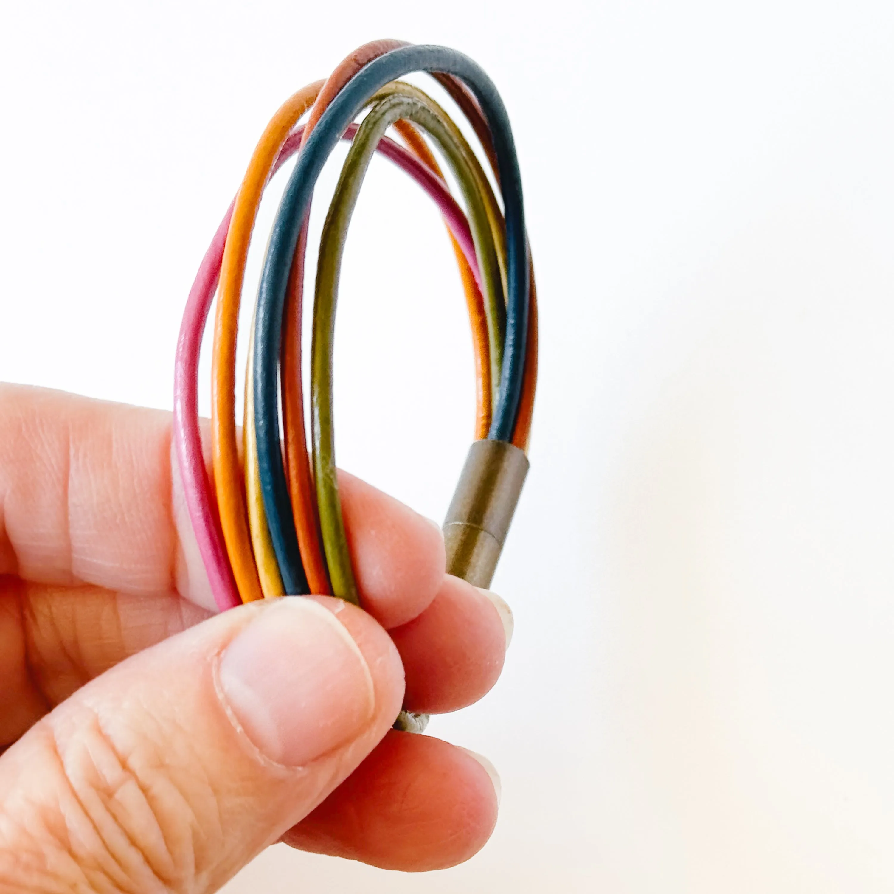 Colorful  Magnetic Leather Stacking Bracelet- WS