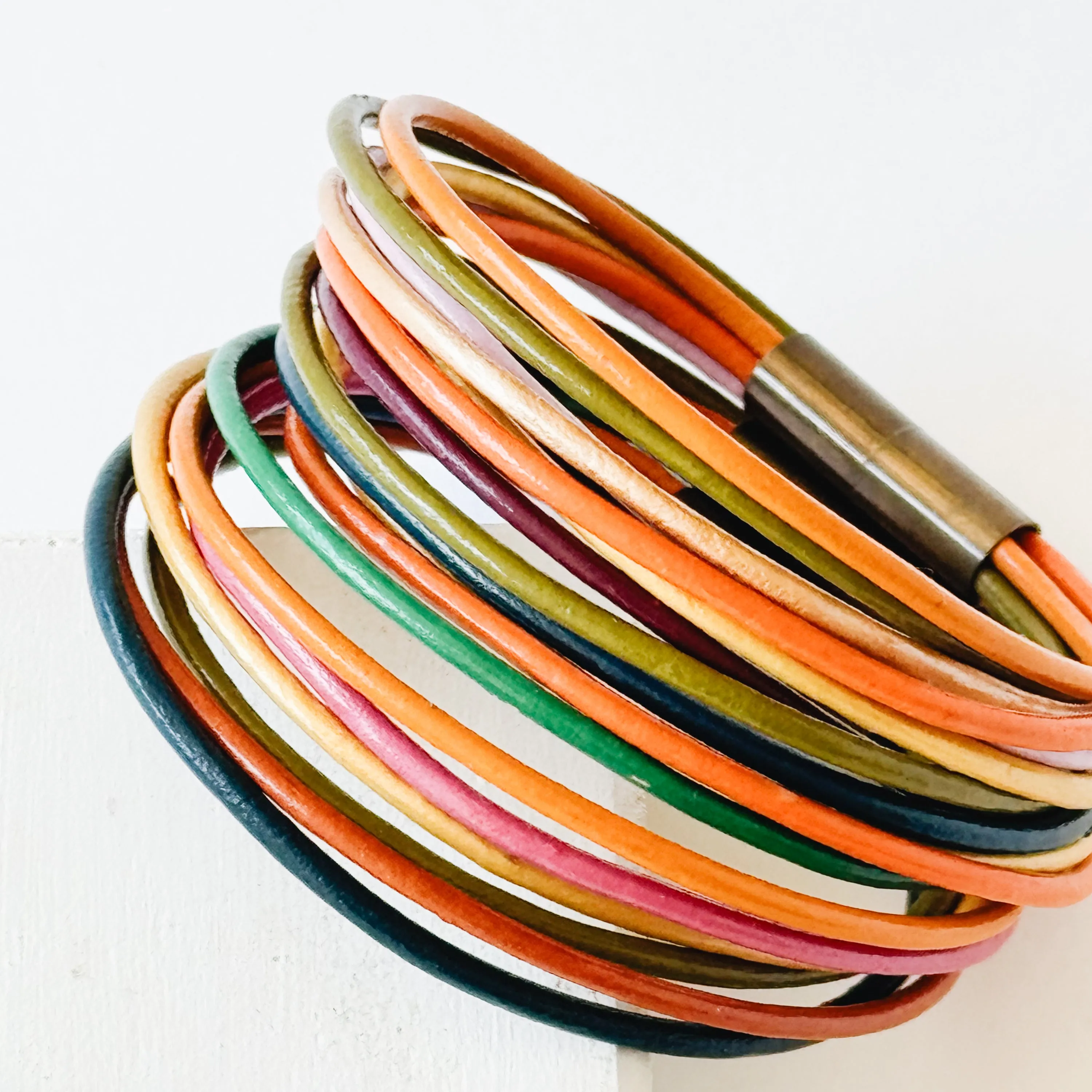 Colorful  Magnetic Leather Stacking Bracelet- WS