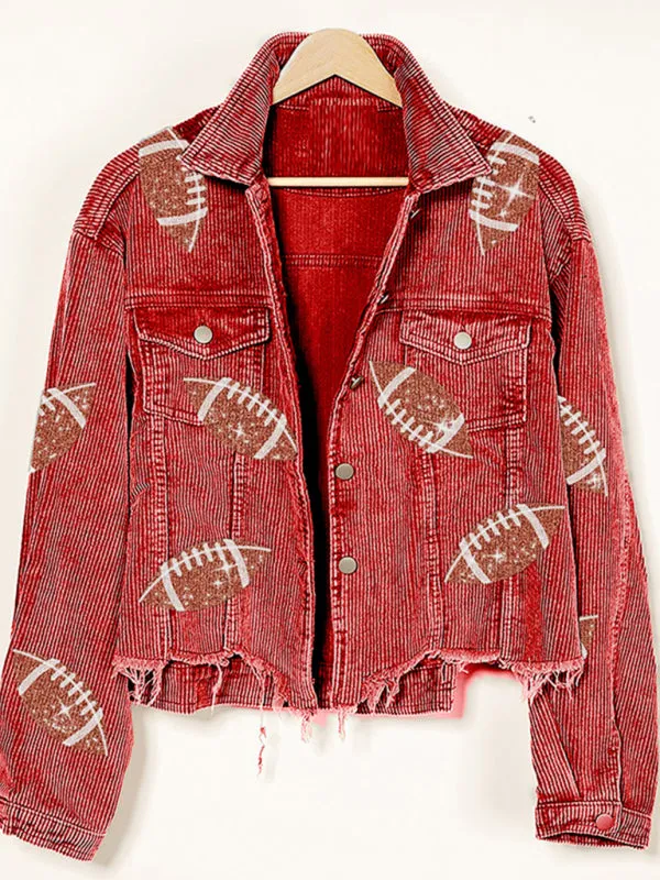 Corduroy and rugby sequined jacket women's short baseball uniform