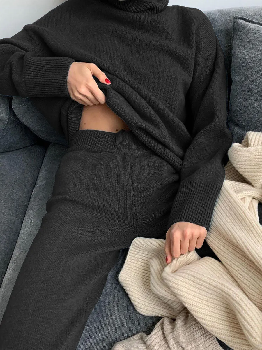 Cosy Turtleneck Knit Two-Piece Suit