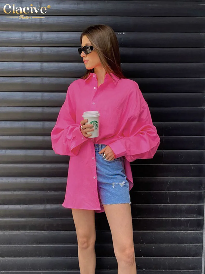 deanwangkt Autumn Loose Pink Office Women Shirt  Elegant Long Sleeve Fashion Blouses Cotton Streetwear Solid Shirts Top Female