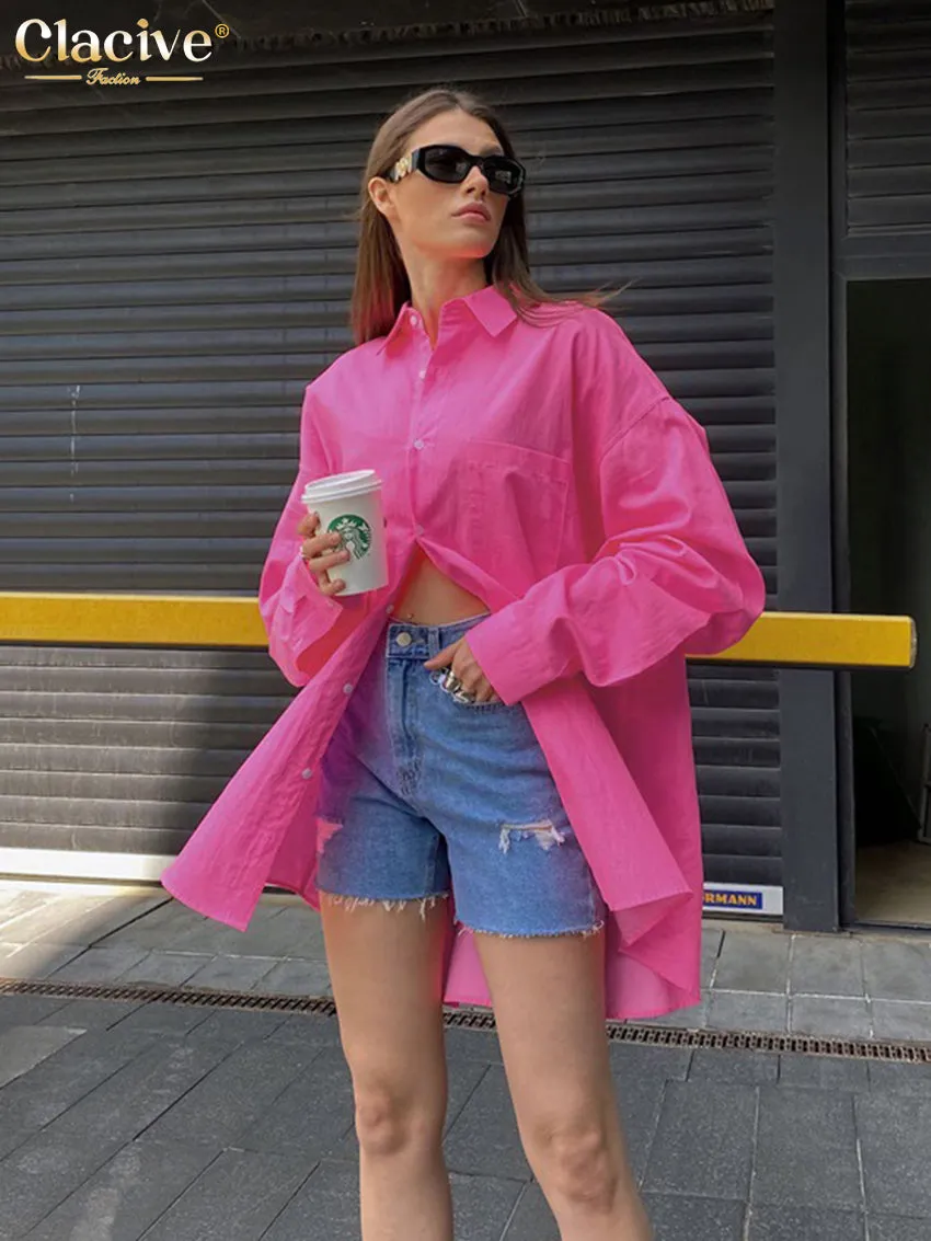 deanwangkt Autumn Loose Pink Office Women Shirt  Elegant Long Sleeve Fashion Blouses Cotton Streetwear Solid Shirts Top Female