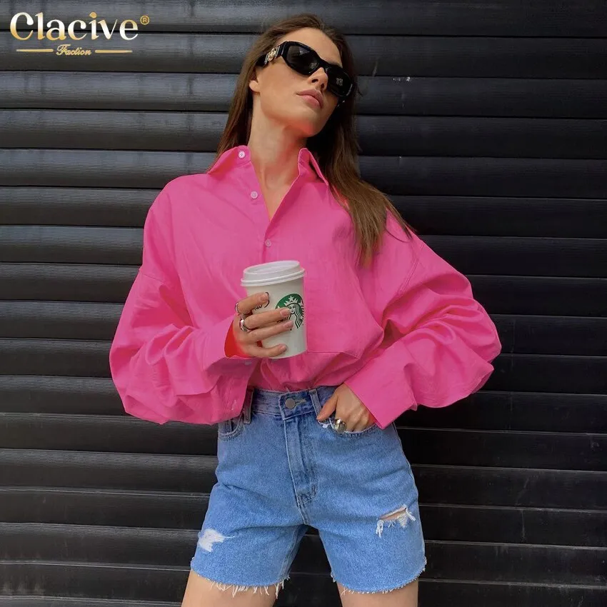 deanwangkt Autumn Loose Pink Office Women Shirt  Elegant Long Sleeve Fashion Blouses Cotton Streetwear Solid Shirts Top Female