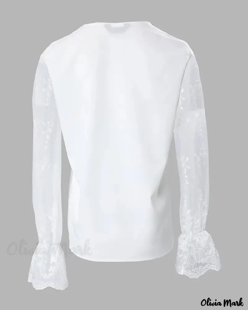Deanwangkt - Christmas Snowman Print Contrast Lace Long Sleeve Top