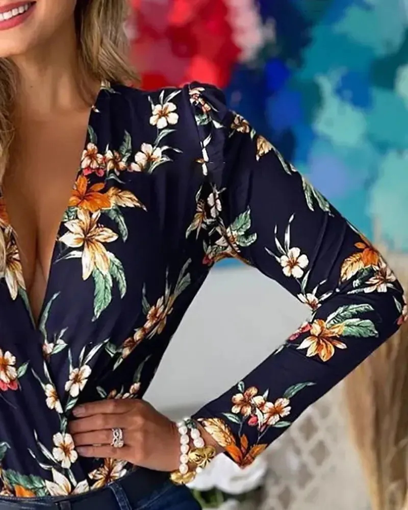 Deanwangkt - Floral Print Puff Sleeve Top