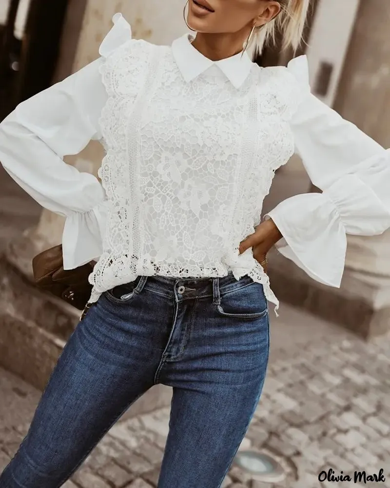 Deanwangkt - Long sleeve lace shirt with ruffle hem