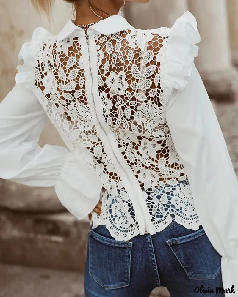 Deanwangkt - Long sleeve lace shirt with ruffle hem