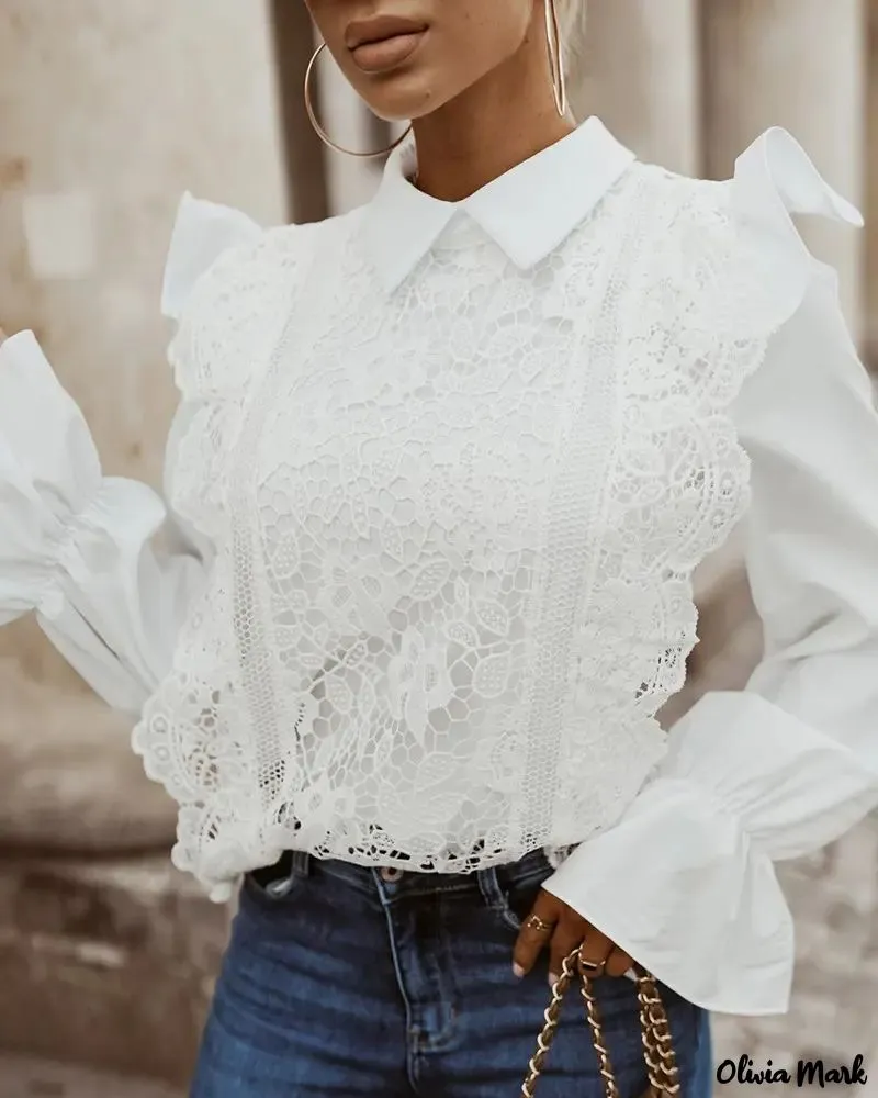 Deanwangkt - Long sleeve lace shirt with ruffle hem