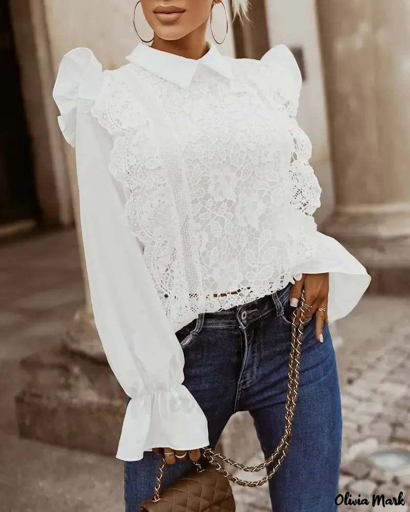 Deanwangkt - Long sleeve lace shirt with ruffle hem
