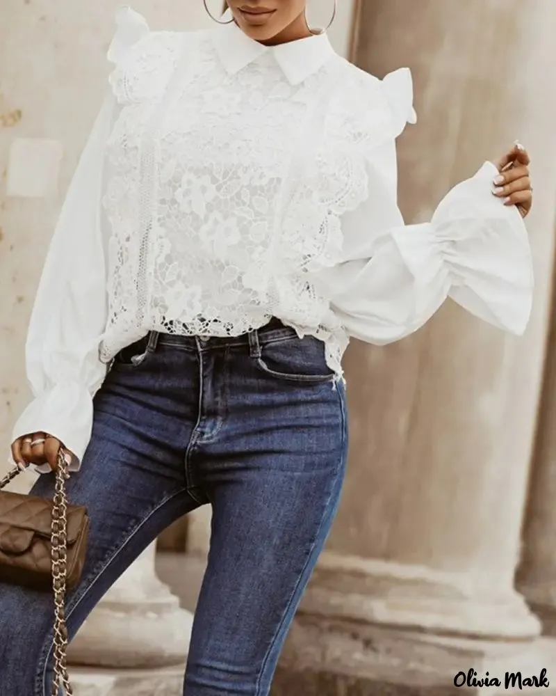 Deanwangkt - Long sleeve lace shirt with ruffle hem