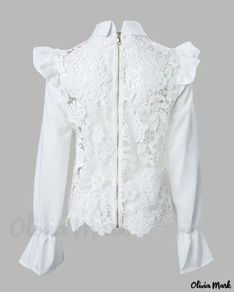 Deanwangkt - Long sleeve lace shirt with ruffle hem