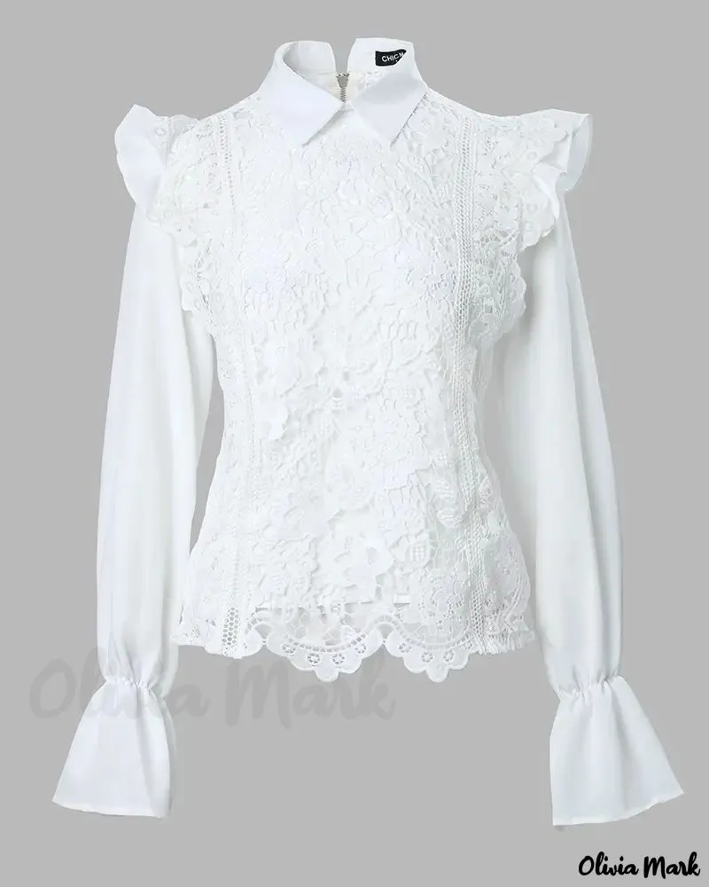 Deanwangkt - Long sleeve lace shirt with ruffle hem