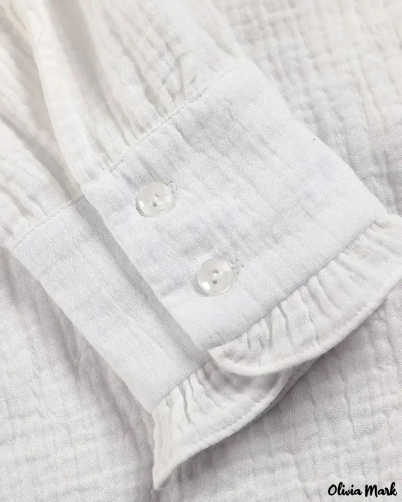 Deanwangkt - Long Sleeve Ruffle Hem Button Down Shirt