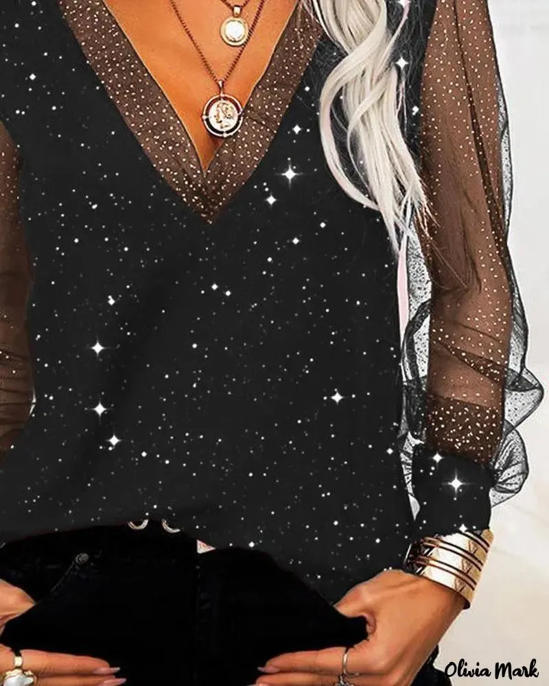 Deanwangkt - Sequin top with long sleeves in contrasting tulle