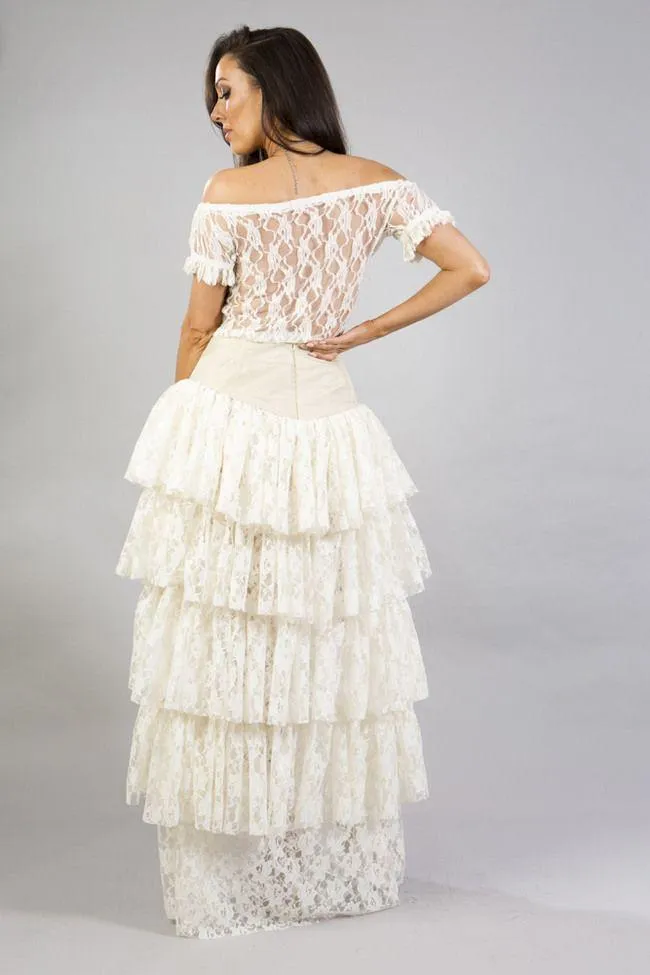 Denise Bustle Skirt In Cream Lace