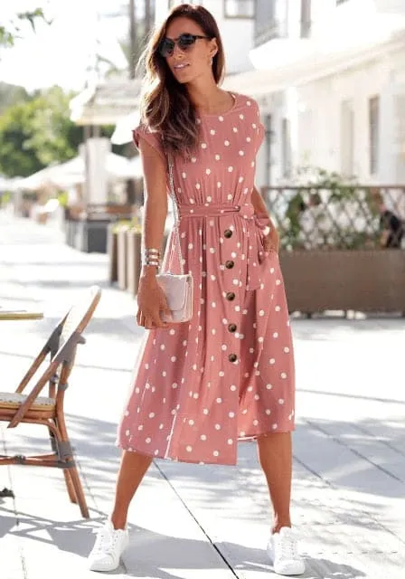 DressBetty - Summer Fashion O Neck Print Polka Dot Dresses