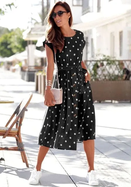 DressBetty - Summer Fashion O Neck Print Polka Dot Dresses