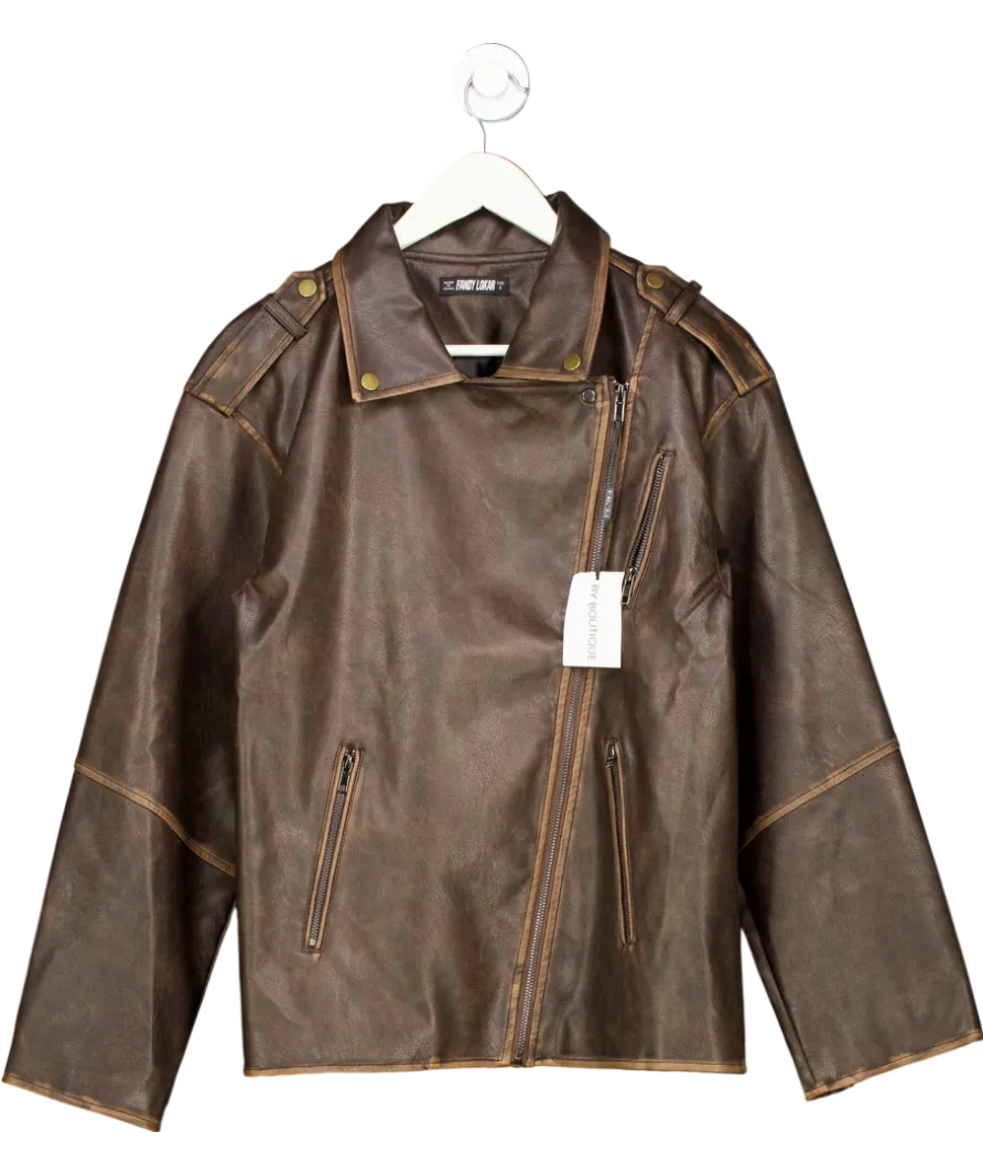 Fandy Lokar Brown Oversized Leather Look Jacket UK S