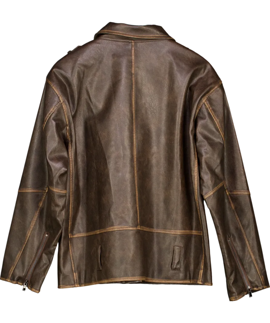 Fandy Lokar Brown Oversized Leather Look Jacket UK S