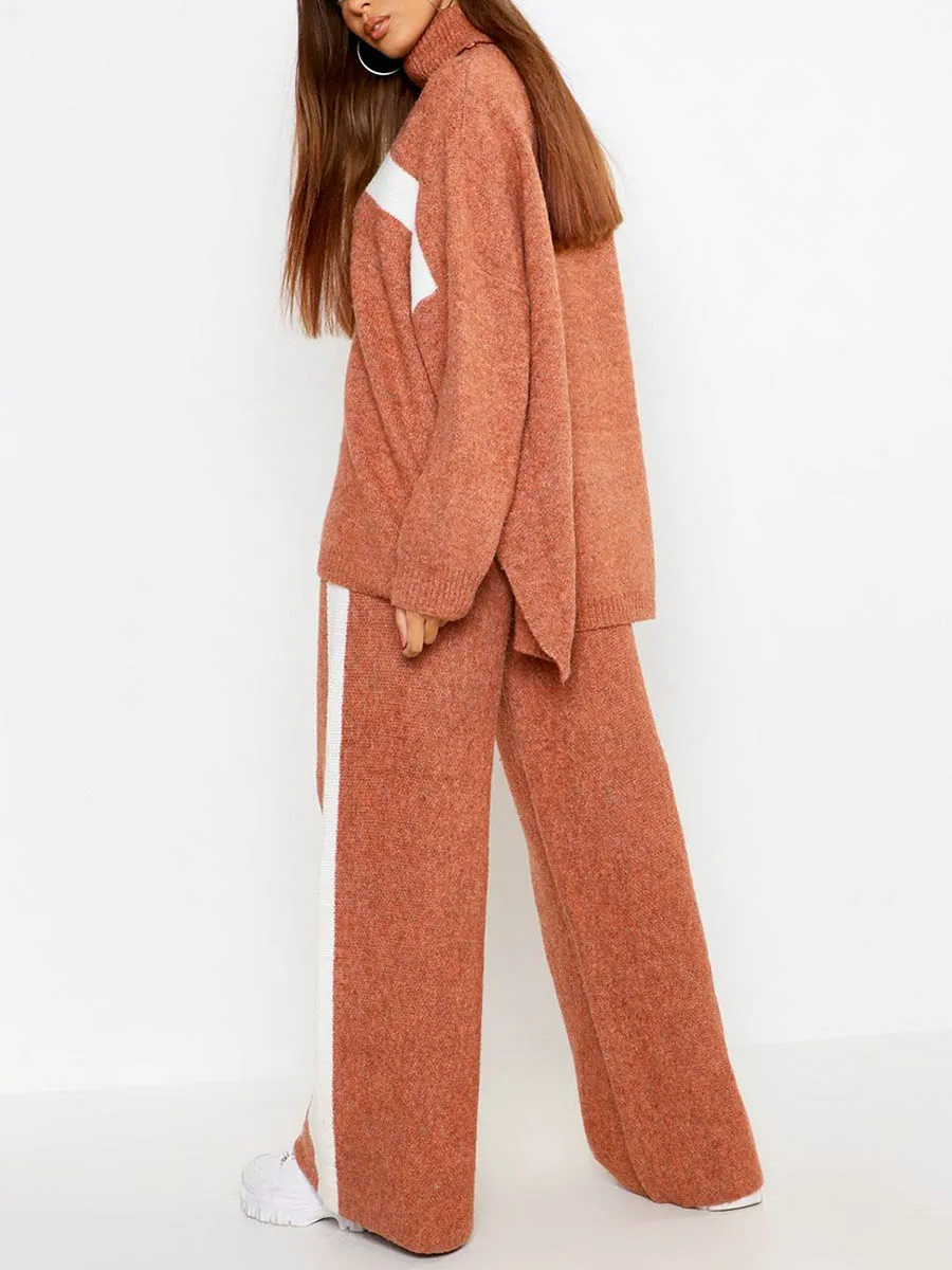 Fashion Casual High Neck Knitted Two-piece Suit