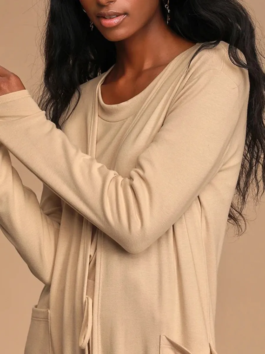 Fashion Casual Loose Round Neck Top Pants and Coat Suit