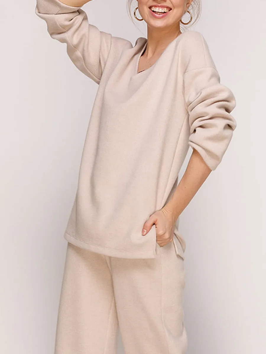 Fashion Casual Round Neck Long Sleeve Knitted Two-Piece Suit