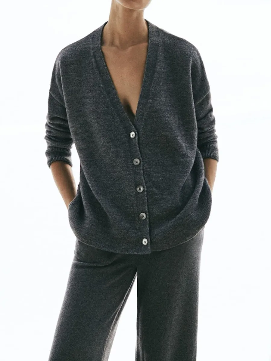 Fashion Casual Solid Color Cardigan Two-piece Suit