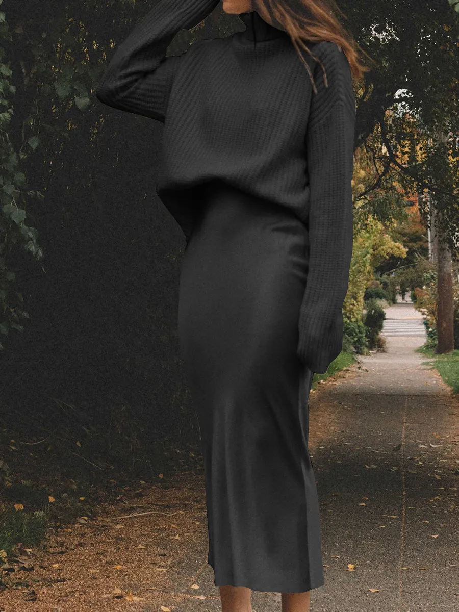 Fashion Casual Solid Color Loose High Neck Two-piece Suit