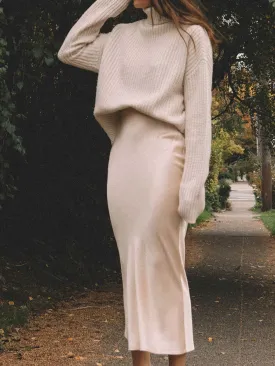Fashion Casual Solid Color Loose High Neck Two-piece Suit