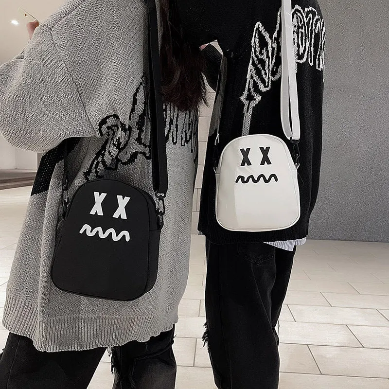 Fashionable Black, White Fear Expression Canvas Crossbody Bag