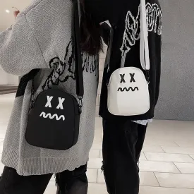 Fashionable Black, White Fear Expression Canvas Crossbody Bag
