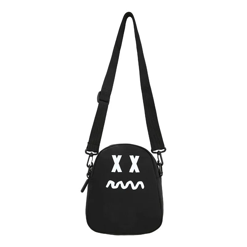 Fashionable Black, White Fear Expression Canvas Crossbody Bag
