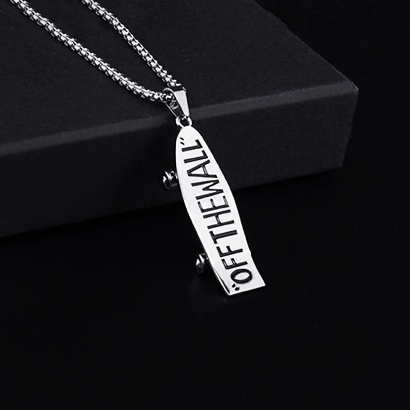 Fashionable men's titanium steel skateboard necklace