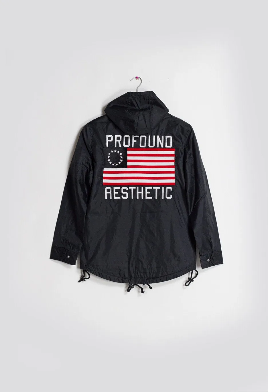 Four Flag Worldwide Hooded Windbreaker Coach Jacket in Black